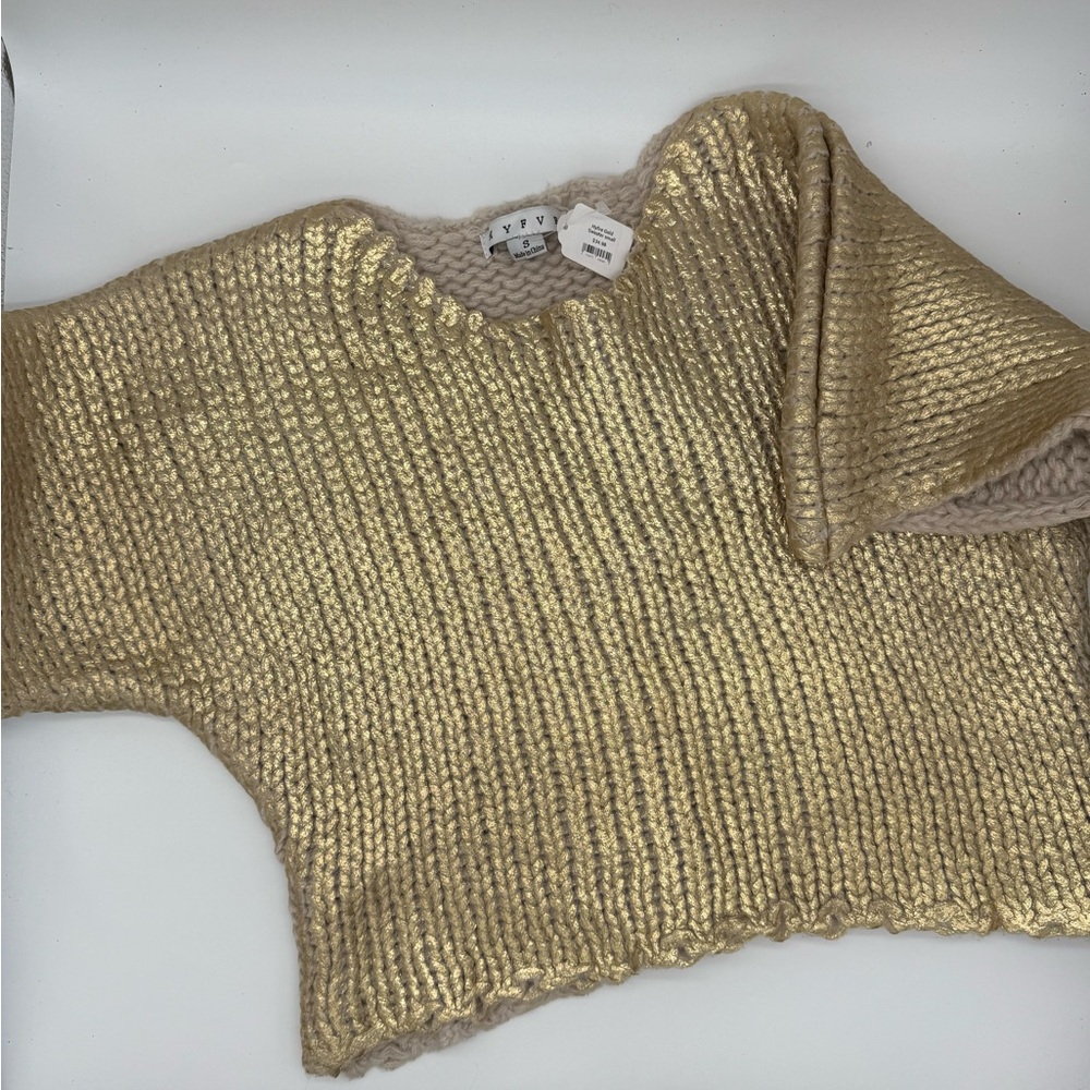 Gold Knit Women's Short Sleeve Sweater